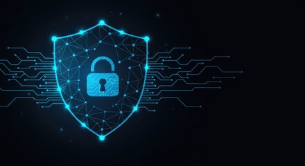 Abstract digital shield with lock icon representing cybersecurity and data protection technology