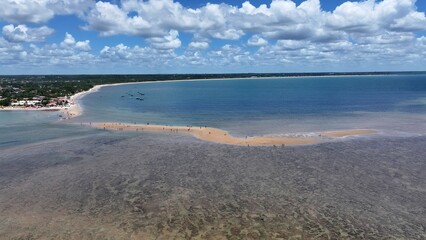 Way Of Moses In Santa Cruz Cabralia Bahia Brazil. Stunning Tropical Coastline Beach Scene Viewed From Above. Shore Clouds Sky Beach Sea. Shore Beach Scenic Coastline. Santa Cruz Cabralia Bahia.
