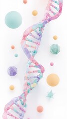 Vibrant Low-Poly DNA Helix with Pastel Geometric Shapes on White representing Genetics Biotechnology and Abstract Scientific Innovation.