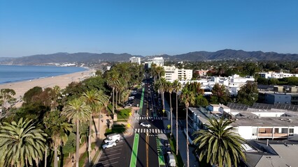 Santa Monica In Los Angeles California United States. City Skyline Showing Modern And Traditional Architecture. Town Sky Clouds Backgrounds Urban. Town Panorama. Los Angeles California.