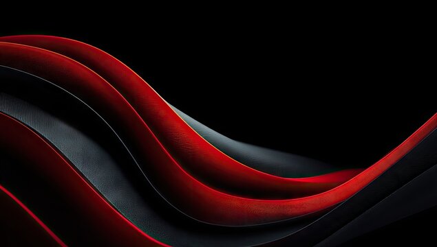 Abstract curves of deep red and dark grey layered, flowing forms against a black background