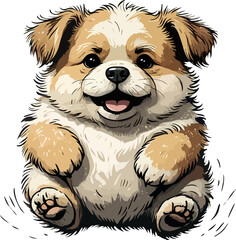 Cute brown and white Cavalier King Charles Spaniel puppy sitting isolated on white background portrait