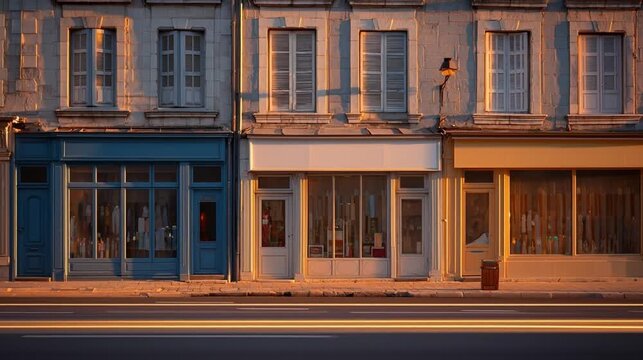 Front facade of shop with white van parked along empty urban street