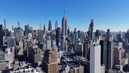 Empire State Building In Manhattan New York United States. Amazing Skysrapers And Traffic On Street...