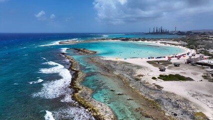 Baby Beach In San Nicolas Oranjestad Aruba. Breathtaking Aerial View Of Caribbean Landscape. Shore Horizon Beach Sea. Outdoors Beach Panorama. San Nicolas Oranjestad.
