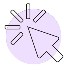 Clicking cursor pointer icon with a highlight effect. A simple line art illustration for web and user interface design.