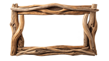 Rustic driftwood frame border isolated on transparent background