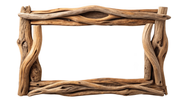 Rustic driftwood frame border isolated on transparent background