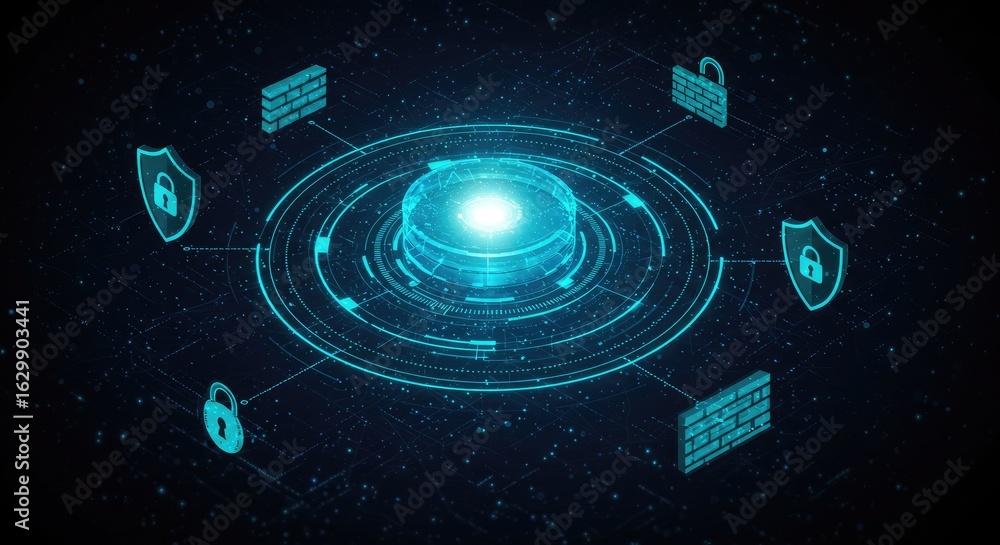 Aufkleber abstract network security system graphic design with security icons and digital interconnected eleme