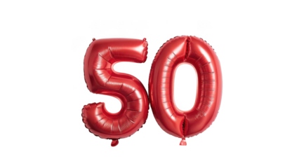 Red number 50 balloons isolated on transparent background