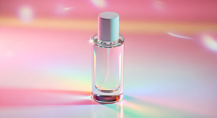 Naklejka premium Modern Glass Dropper Bottle with Clear Liquid on Bright Gradient Background for Beauty and Skincare Products