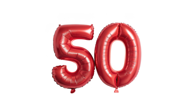 Red number 50 balloons isolated on transparent background - Powered by Adobe