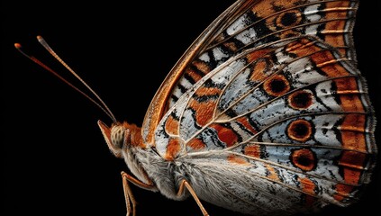 Close-up of a butterfly's wing, showcasing intricate patterns and colors