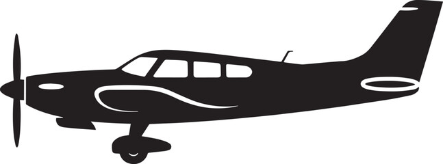 Silhouette of a Single Engine Airplane Flying High Above the Clouds in a Clear Blue Sky Vector Graphic