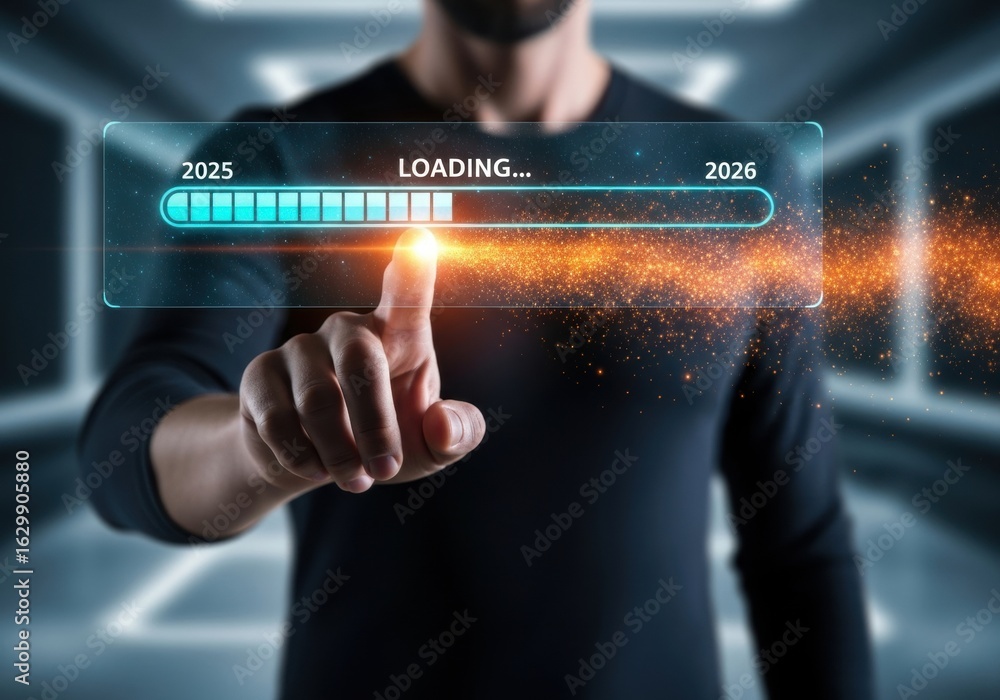 Poster futuristic digital progress bar touch interaction in high-tech environment