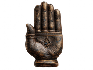 Bronze Hand Sculpture Detailed Ornamentation Symbolic Markings statue art