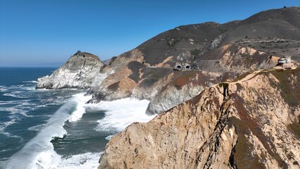 Obraz premium Coastal Line In Highway 1 California United States. Big Sur Landscape From Above In Pacific Coast Highway. Deserted Landscape Peaceful Amazing. Peaceful. Highway 1 California.