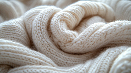 Folded cream knit fabric texture background, close-up