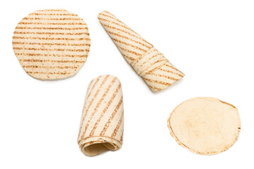 Grilled pitta bread isolated on white background.