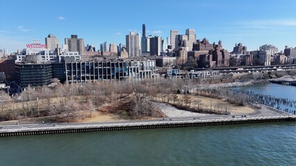 Brooklyn Skyline In Brooklyn New York United States. Aerial View Of A Bustling City With High-Rise...