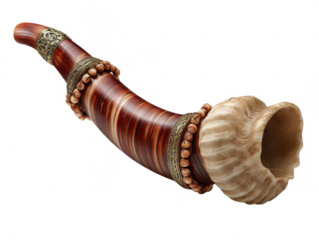 Ornate Decorated Horn Musical Instrument Red Brown Beige Gold Accents brass