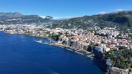 Sorrento Beach In Sorrento Naples Italy. Stunning Tropical Coastline Beach Scene Viewed From Above. Island Life Landscape Peaceful Beautiful. Island Life Watercolor Coast. Sorrento Naples.