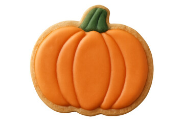 Delicious homemade pumpkin shaped cookie for halloween party on transparent background
