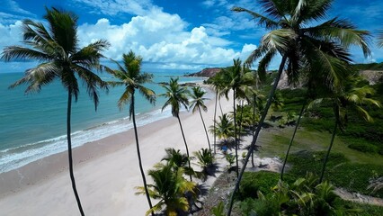 Tabatinga Beach In Conde Paraiba Brazil. Turquoise Ocean Waves Gently Crashing On Tropical Beach....