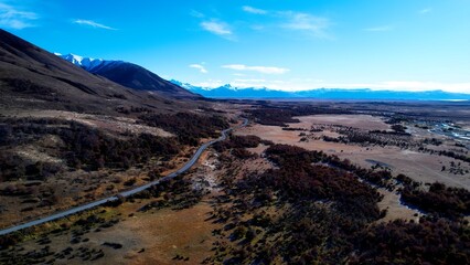 Scenic Road In El Calafate Santa Cruz Argentina. Powerful Landscape Of The Vehicles In A Famous Road . Snowing Day Lake Swiss Alps Snow Mountain. Snowing Day Nature. El Calafate Santa Cruz.