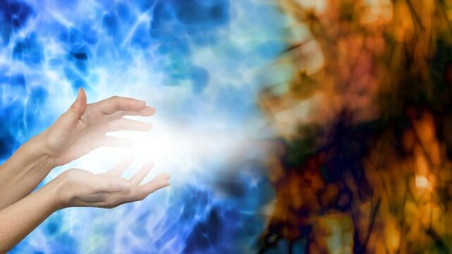 Female Healer working with universal Reiki energy to disperse and clear negative energy