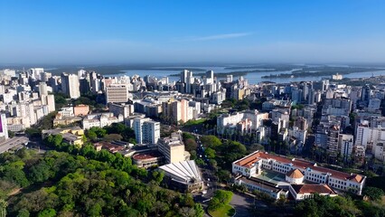 Fototapeta premium Porto Alegre Skyline In Porto Alegre Rio Grande Do Sul Brazil. Birds Eye View Of Stunning Cityscape With Streets And Buildings. Business Sky Background Downtown Cityscape.