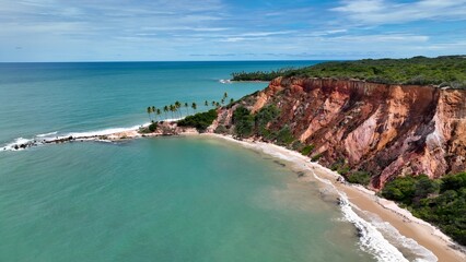 Northeastern Brazil Skyline In Conde Paraiba Brazil. Aerial View Of Stunning Beach With Crystal Clear Waters. Shore Clouds Sky Beach Sea. Seaside Panorama. Conde Paraiba.