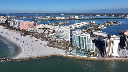 Obraz premium Clearwater Skyline In Clearwater Florida United States. Bustling Downtown Cityscape With Modern Buildings. Coast Clouds Seaside Summertime. Coast International Beach Panorama. Clearwater Florida.