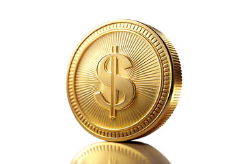 Photo of a gleaming gold coin featuring the dollar sign, isolated on a transparent background, signifying financial growth and investment