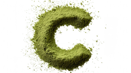 Matcha powder forming the letter "C" on a white background, png, transparent