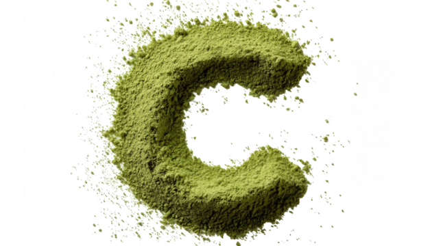 Matcha powder forming the letter "C" on a white background, png, transparent