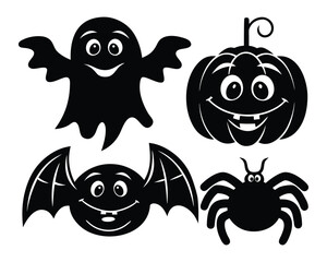 Cute Halloween Characters Black Silhouettes vector.eps