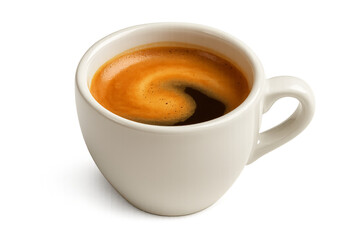 White coffee cup filled with espresso on transparent background