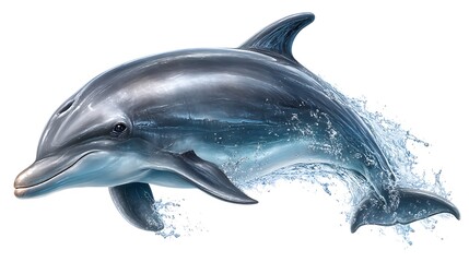 Fototapeta premium Playful Dolphin Leaping out of Water with Isolated on White Background.