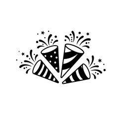 Four party poppers with stars and confetti design silhouette