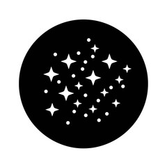 Black circle containing white stars and circles art silhouette