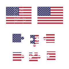 USA flag  jigsaw puzzle background, American flag 2x3 puzzle template, isolated on white, vector illustration.