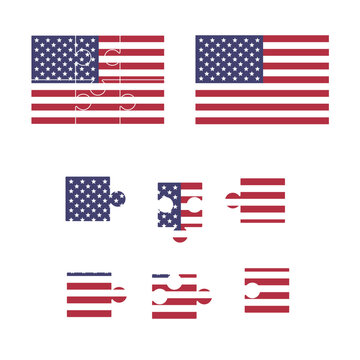 USA flag  jigsaw puzzle background, American flag 2x3 puzzle template, isolated on white, vector illustration.
