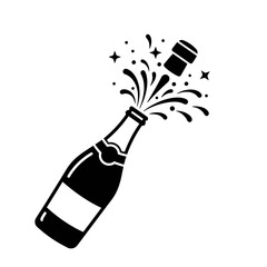 Champagne bottle popping with cork and splash design silhouette