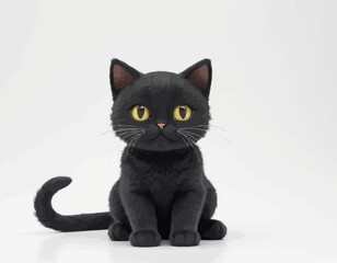 The cat's expression is gentle and alert, with a hint of a smile. The background is a simple, solid light gray, which highlights the white of the figurine and makes the colorful features stand out. Th