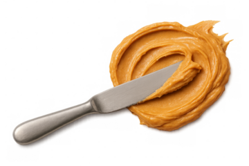 Creamy peanut butter with knife on transparent background