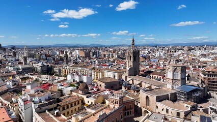 La Reina Square In Valencia Valence Community Spain. Birds Eye View Of Stunning Cityscape With...