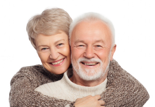 Smiling senior couple hugging each other, png, transparent