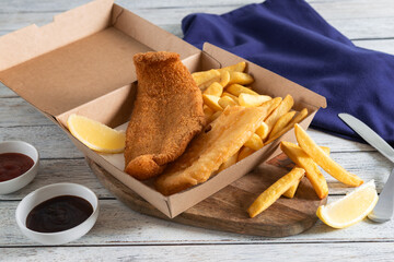 Delicious Fish and Chips Served With Lemon Slices