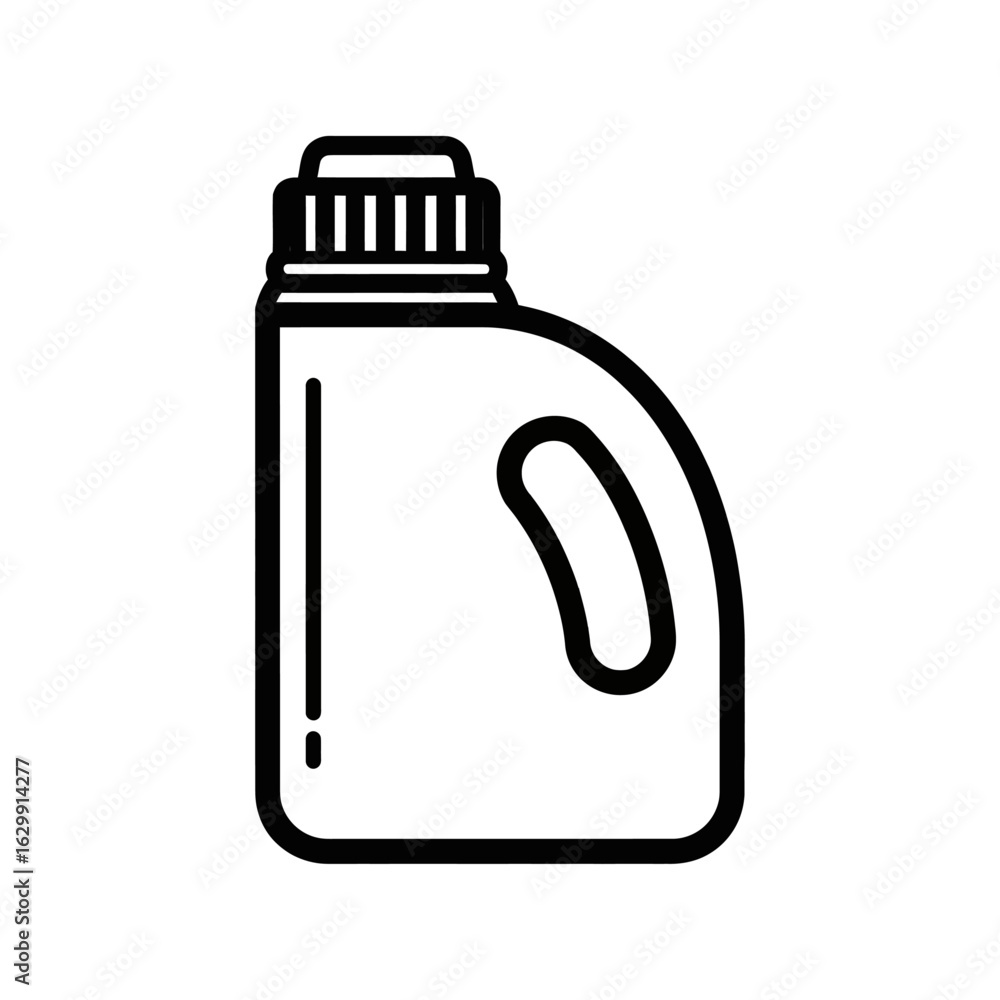 Poster a simple line drawing of a white plastic container with a handle and a black cap on a transparent ba